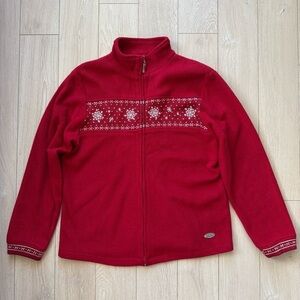 Northern Reflections Oversized Snowflake Red Zip-Up Sweater Women’s Size Small